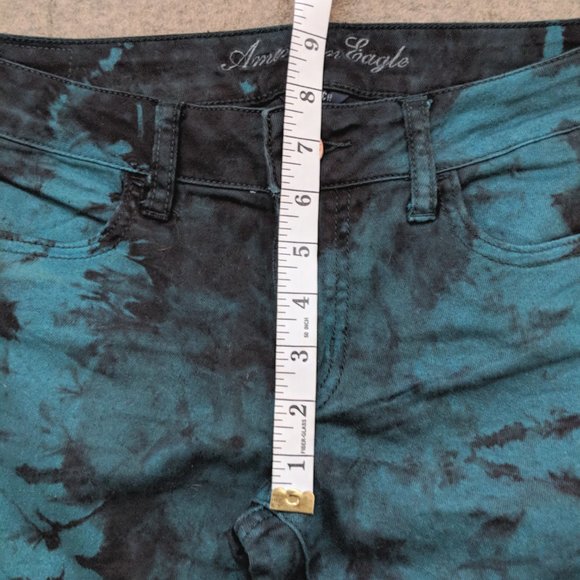 AE Tie Dye Teal and Black Stretch Skinny Jeans - Picture 5 of 7